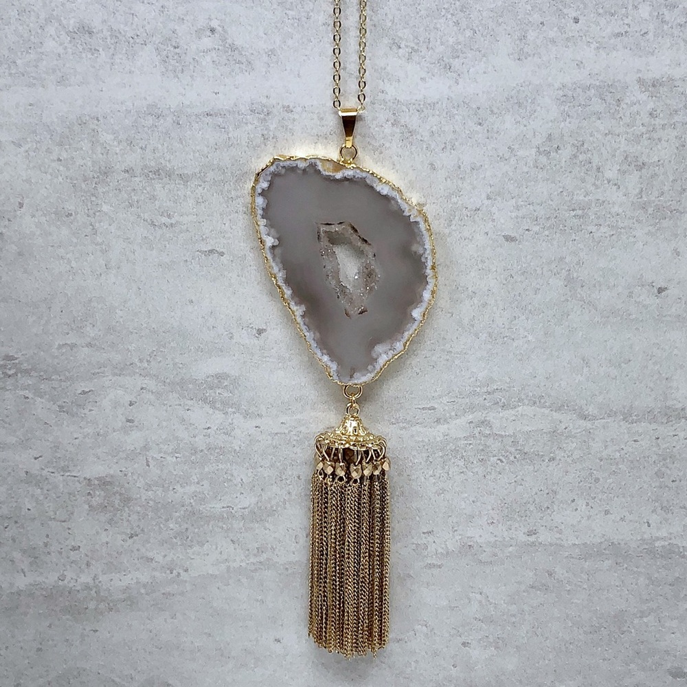 Druzy Tassel Statement Necklace - Picture 2 of 6